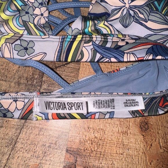 Victoria's Secret Sport Strappy Floral Sports Bra Small Blue Multicolor - Picture 4 of 10